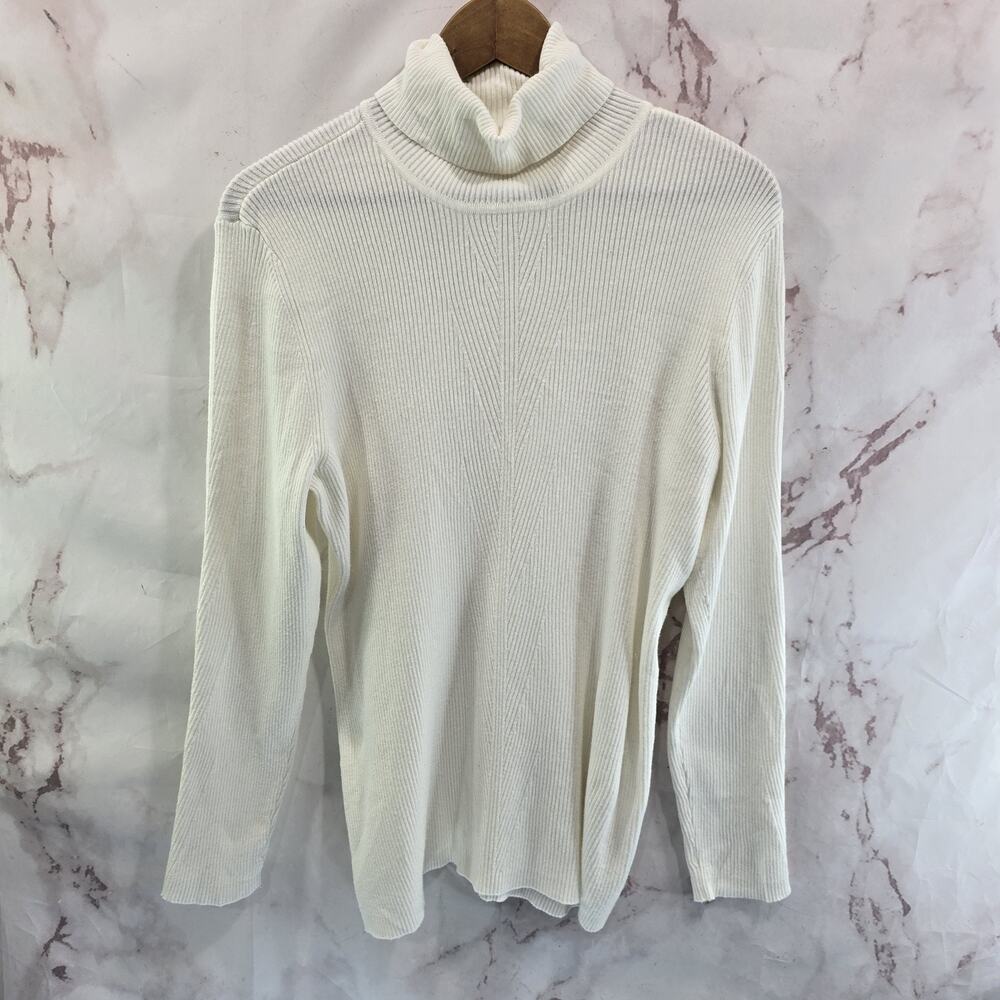 Chicos Sweater Womens 2 Large Off White Cream Turtleneck Neck Ribbed